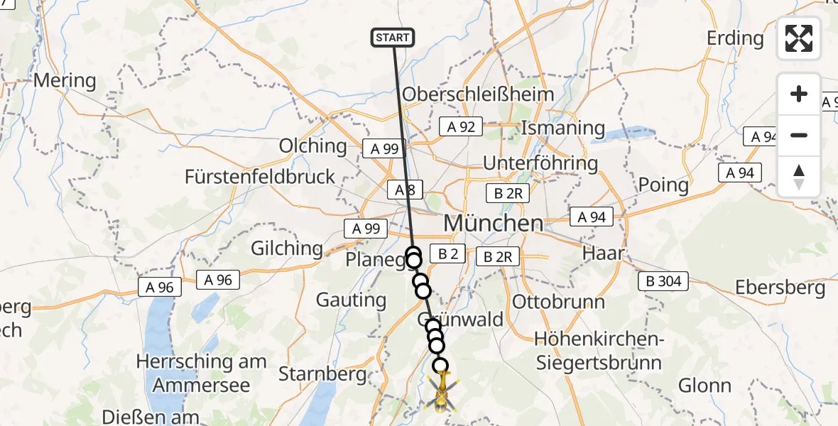 Flugroute Rettungshubschrauber Röhrmoos - Straßlach-Dingharting, 04 Juli 2026, 15:37