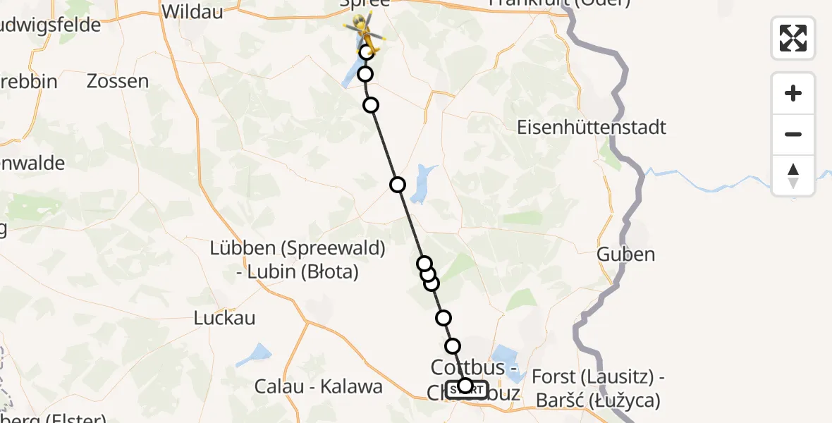 Flugroute Rettungshubschrauber Carl Thien Hospital Cottbus - Bad Saarow Hospital Hubschrauberlandeplatz, 04 Juli 2026, 15:42