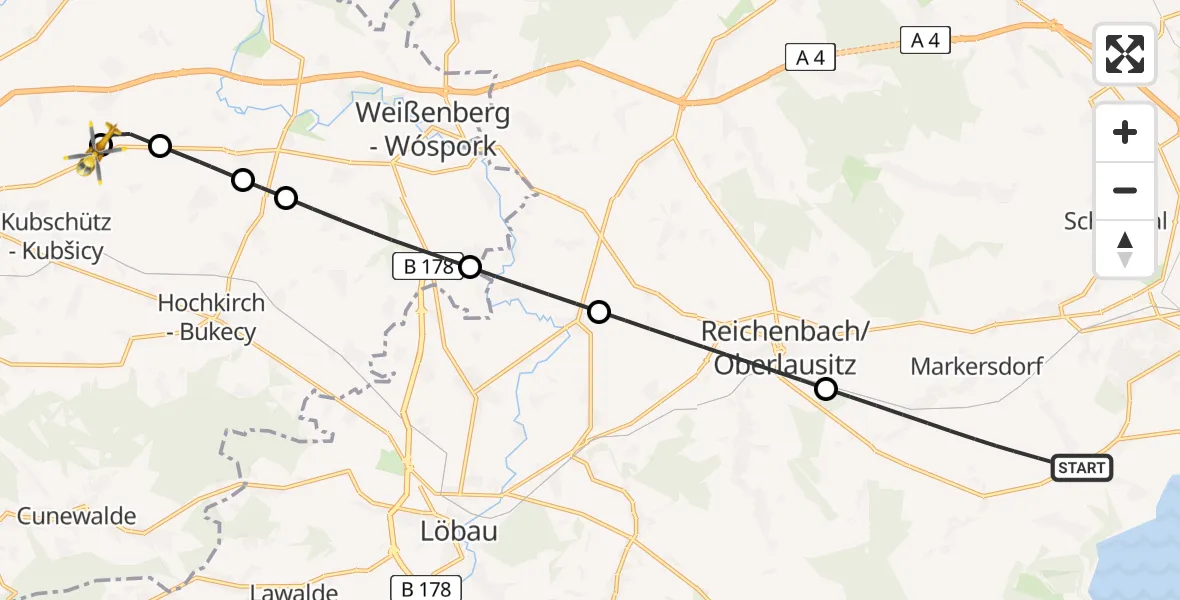 Flugroute Rettungshubschrauber Markersdorf - Bautzen Flugplatz, 04 Juli 2026, 15:52