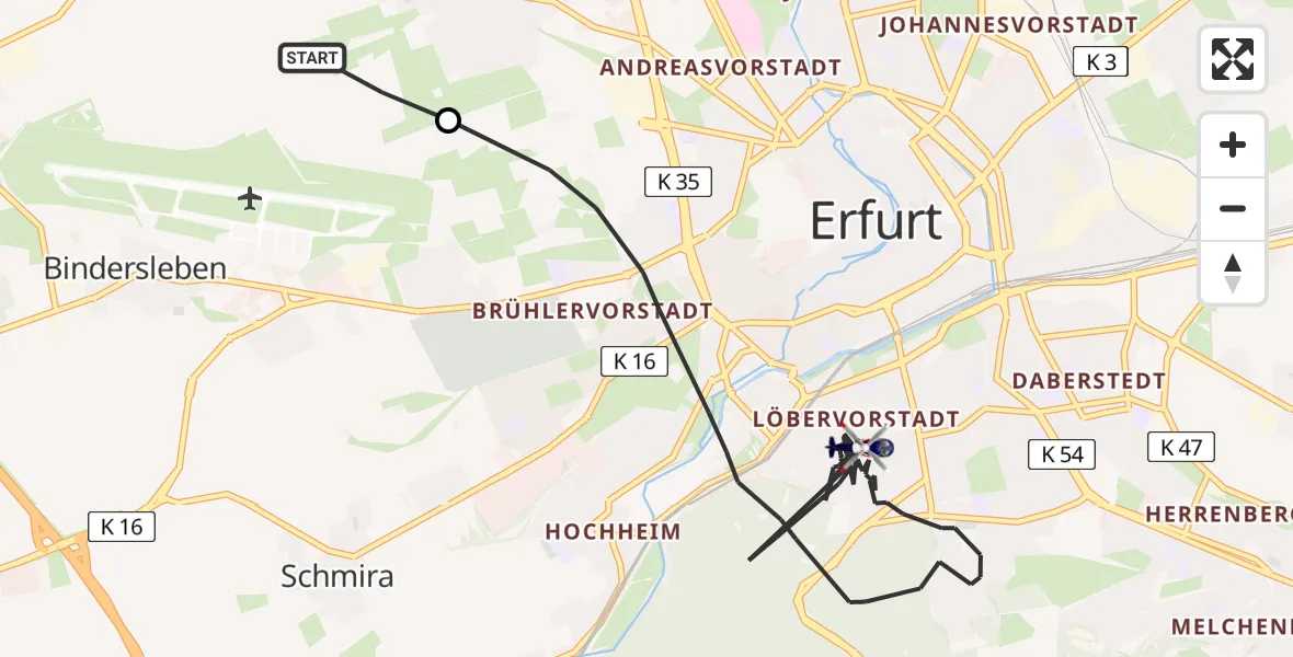 Flugroute Polizeihubschrauber Erfurt-Weimar Flughafen - Erfurt, 04 Juli 2026, 15:52