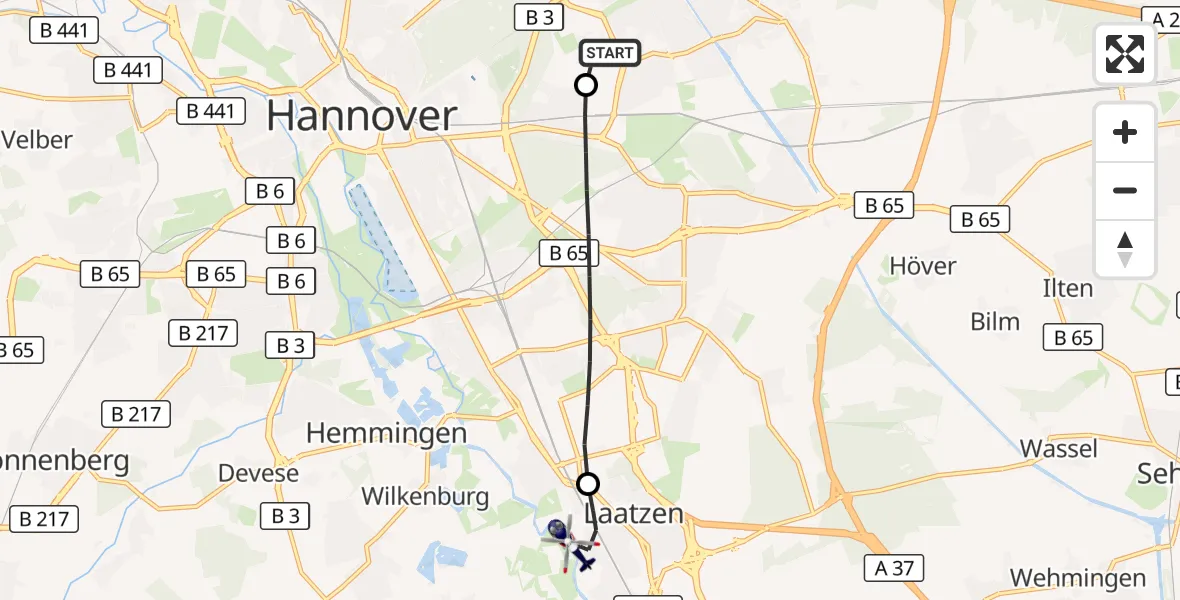 Flugroute Polizeihubschrauber Hannover Luftrettung Hubschrauberlandeplatz (Christoph 4) - Laatzen, 04 Juli 2026, 15:53