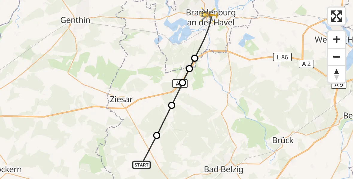 Flugroute Rettungshubschrauber Görzke - Brandenburg an der Havel, 04 Juli 2026, 15:57