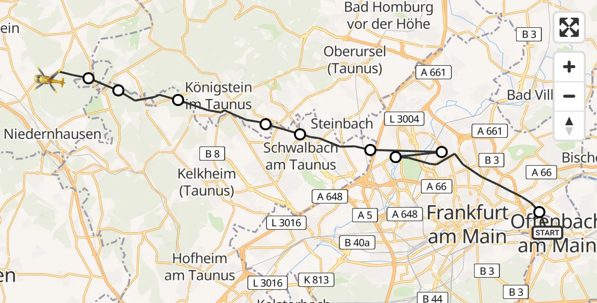 Flugroute Ambulanzhubschrauber Offenbach am Main - Idstein, 04 Juli 2026, 16:02