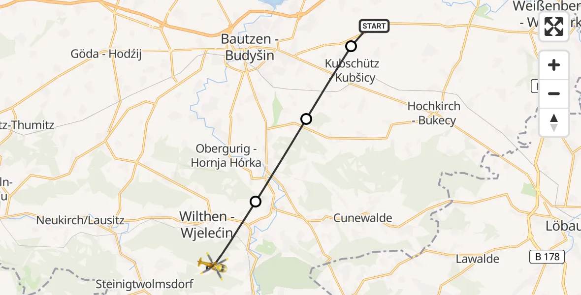 Flugroute Rettungshubschrauber Bautzen Flugplatz - Schirgiswalde-Kirschau, 04 Juli 2026, 16:05