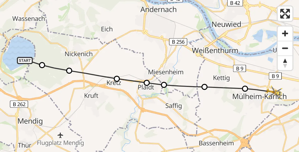 Flugroute Rettungshubschrauber Glees - Mülheim-Kärlich, 04 Juli 2026, 16:07