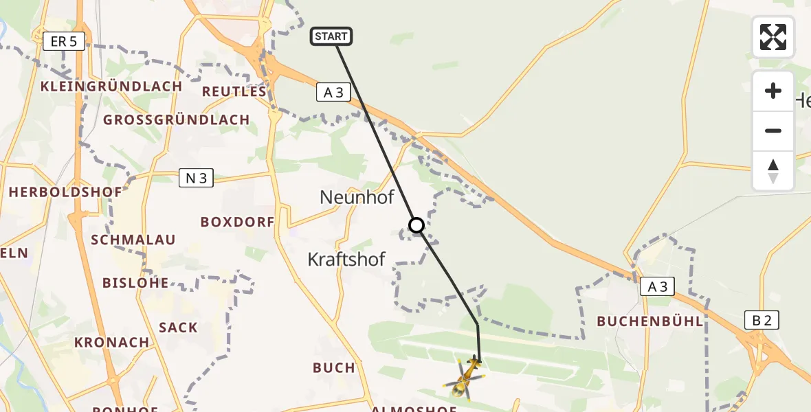 Flugroute Ambulanzhubschrauber Forst Tennenlohe - Flughafen Nuremberg, 04 Juli 2026, 16:16