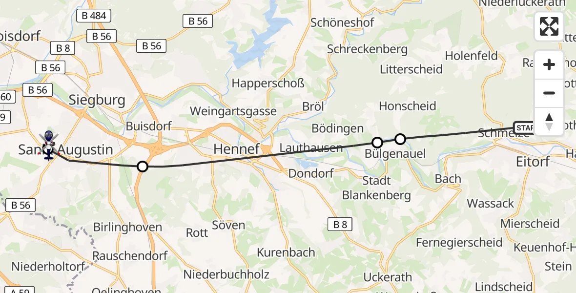Flugroute Polizeihubschrauber Eitorf - Asklepios Children's Clinic Sankt Augustin, 04 Juli 2026, 16:16