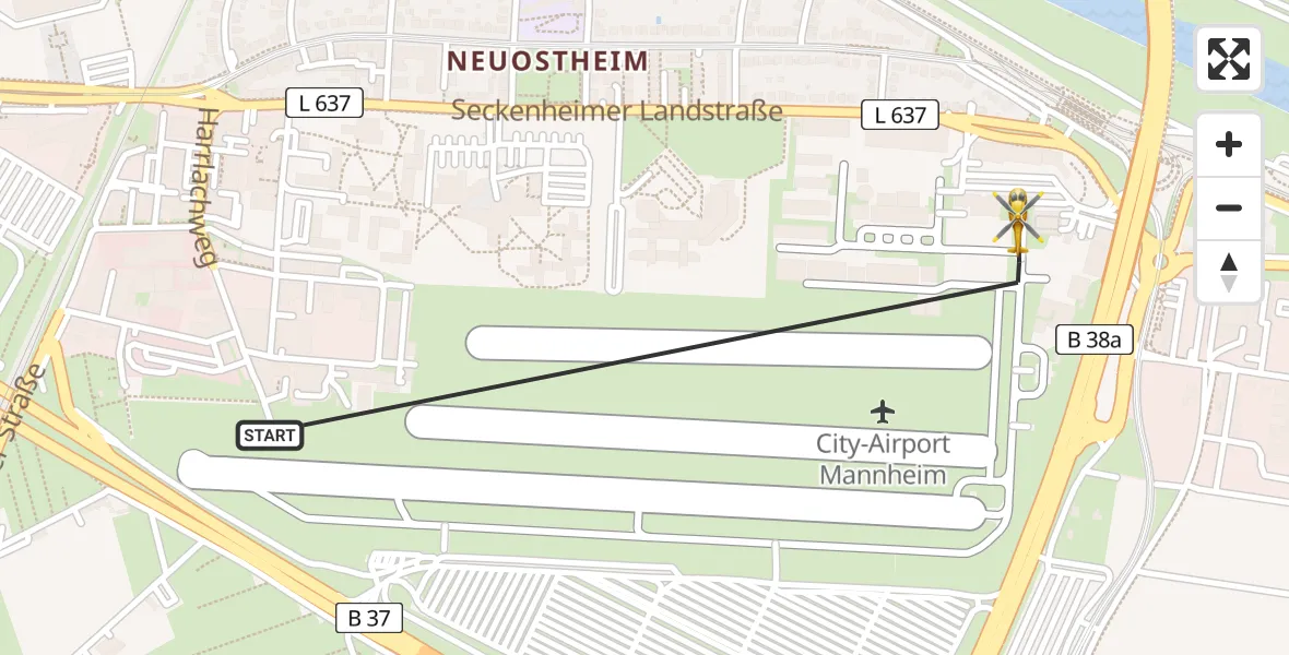 Flugroute Rettungshubschrauber Mannheim-City Flughafen - Mannheim-City Flughafen, 04 Juli 2026, 16:16