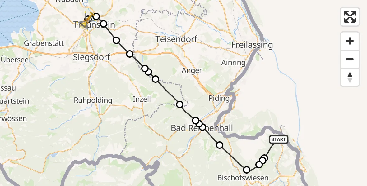 Flugroute Rettungshubschrauber Schellenberger Forst - Traunstein Hospital, 04 Juli 2026, 16:32
