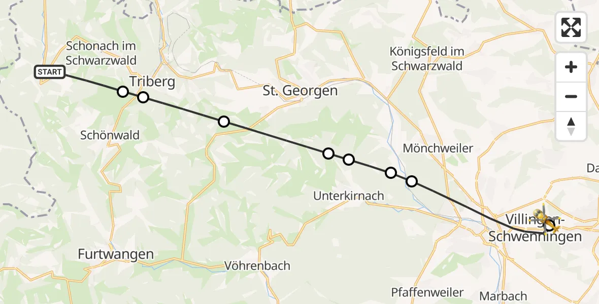 Flugroute Ambulanzhubschrauber Schonach im Schwarzwald - DRF Air Rescue Station Villingen-Schwenningen Hubschrauberlandeplatz (Christoph 11), 04 Juli 2026, 16:32