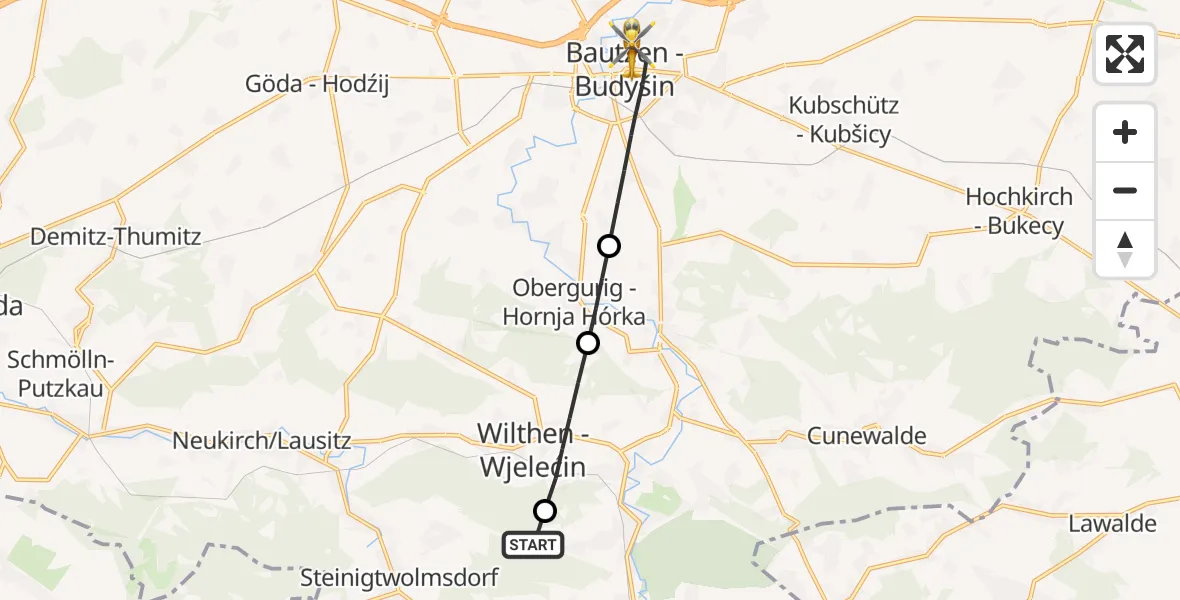 Flugroute Rettungshubschrauber Schirgiswalde-Kirschau - Bautzen, 04 Juli 2026, 16:49