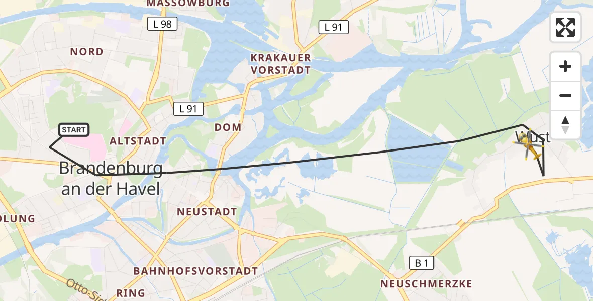 Flugroute Rettungshubschrauber Brandenburg an der Havel - Brandenburg an der Havel, 04 Juli 2026, 16:50