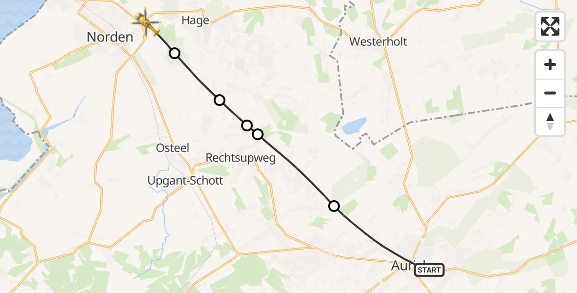 Flugroute Ambulanzhubschrauber Aurich - Lütetsburg, 04 Juli 2026, 16:54