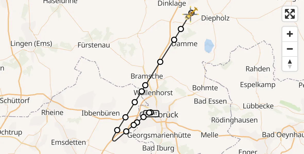 Flugroute Ambulanzhubschrauber Osnabrück Hospital - Lohne (Oldenburg), 04 Juli 2026, 16:57
