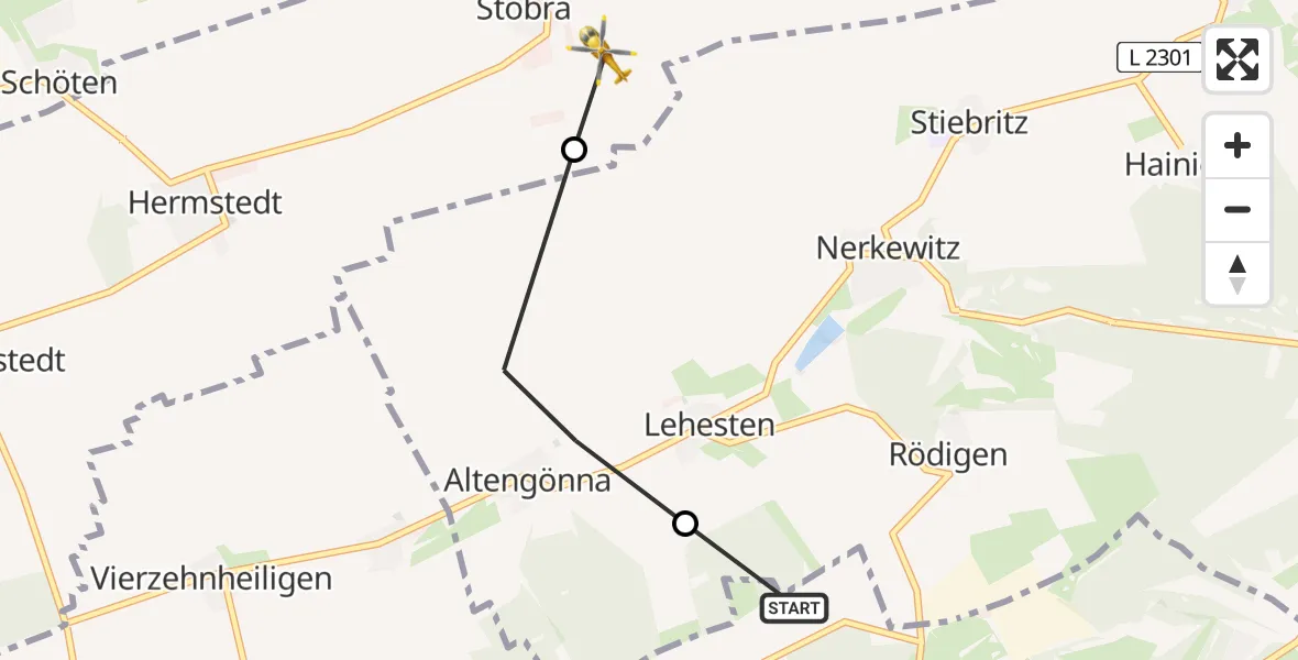 Flugroute Rettungshubschrauber Jena - Bad Sulza, 04 Juli 2026, 17:01