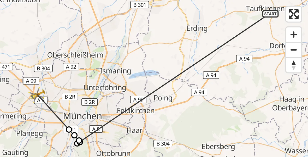 Flugroute Rettungshubschrauber Taufkirchen (Vils) - München, 04 Juli 2026, 17:15