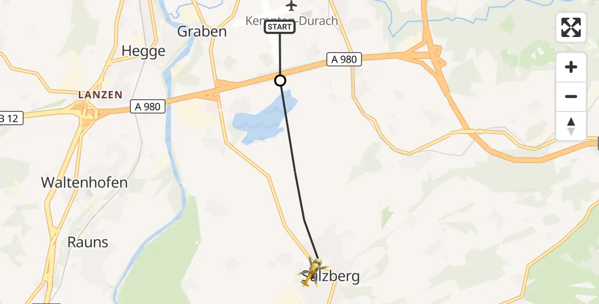 Flugroute Rettungshubschrauber Kempten-Durach Flugplatz - Sulzberg, 04 Juli 2026, 17:20