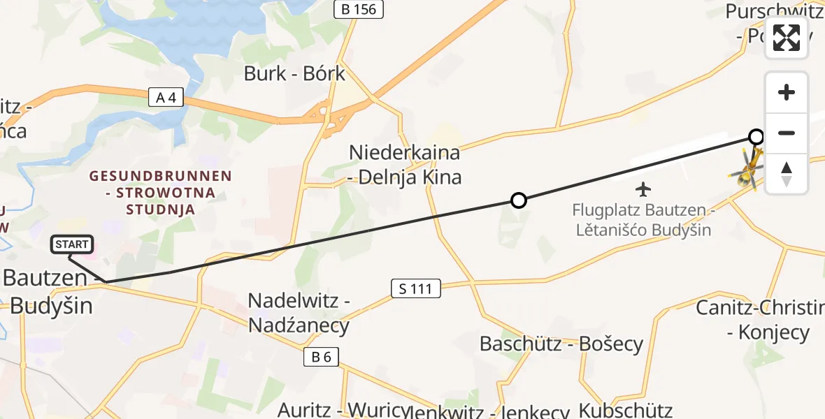 Flugroute Rettungshubschrauber Bautzen - Bautzen Flugplatz, 04 Juli 2026, 17:22