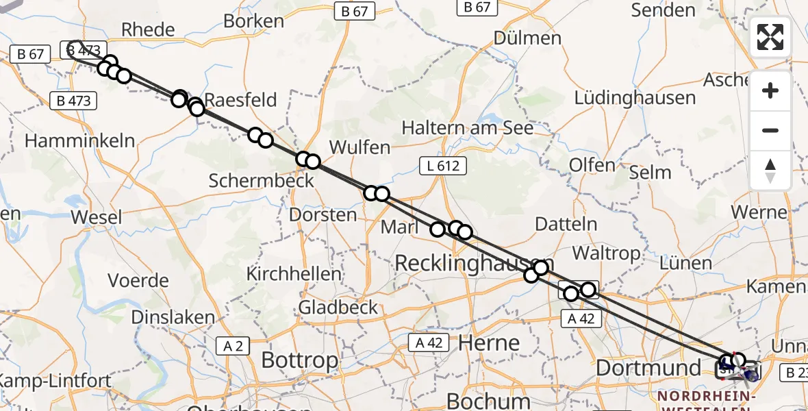Flugroute Polizeihubschrauber Dortmund Flughafen - Dortmund Flughafen, 04 Juli 2026, 17:24