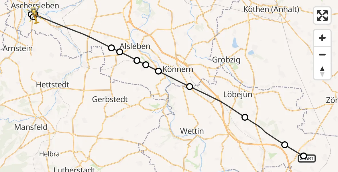 Flugroute Rettungshubschrauber Halle-Oppin Flugplatz - AMEOS Hospital Aschersleben Hubschrauberlandeplatz, 04 Juli 2026, 17:27