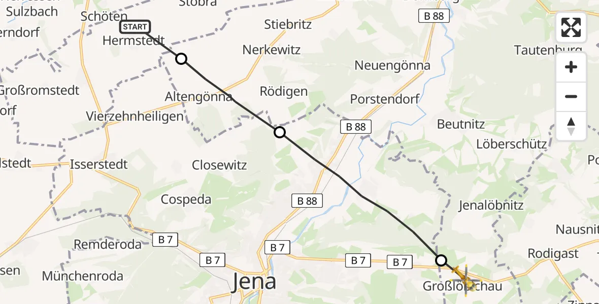 Flugroute Rettungshubschrauber Bad Sulza - Großlöbichau, 04 Juli 2026, 17:29