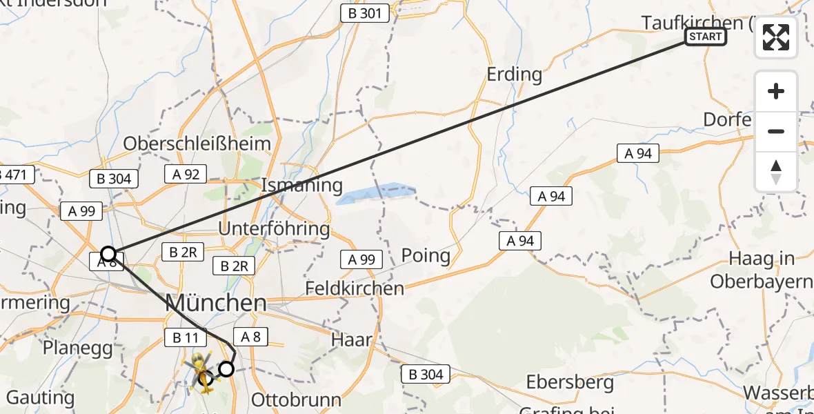 Flugroute Rettungshubschrauber Taufkirchen (Vils) - ADAC Air Rescue Center Hubschrauberlandeplatz (Christoph 1), 04 Juli 2026, 17:38