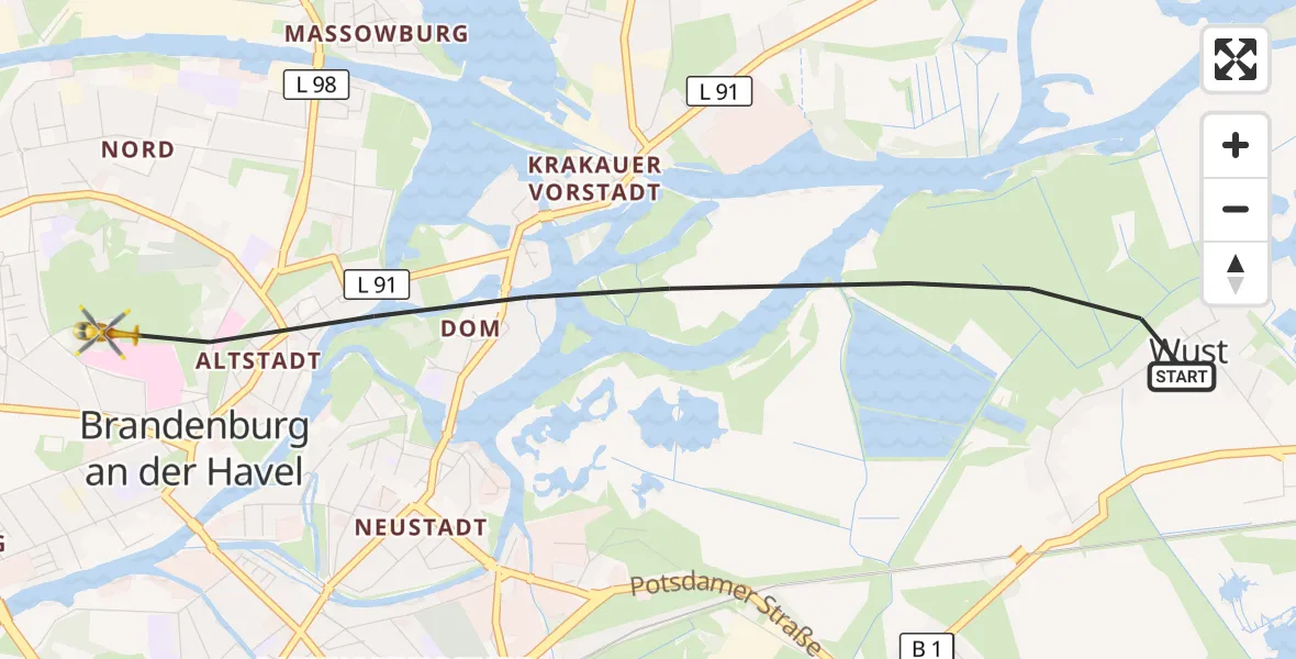 Flugroute Rettungshubschrauber Brandenburg an der Havel - Brandenburg an der Havel, 04 Juli 2026, 17:42