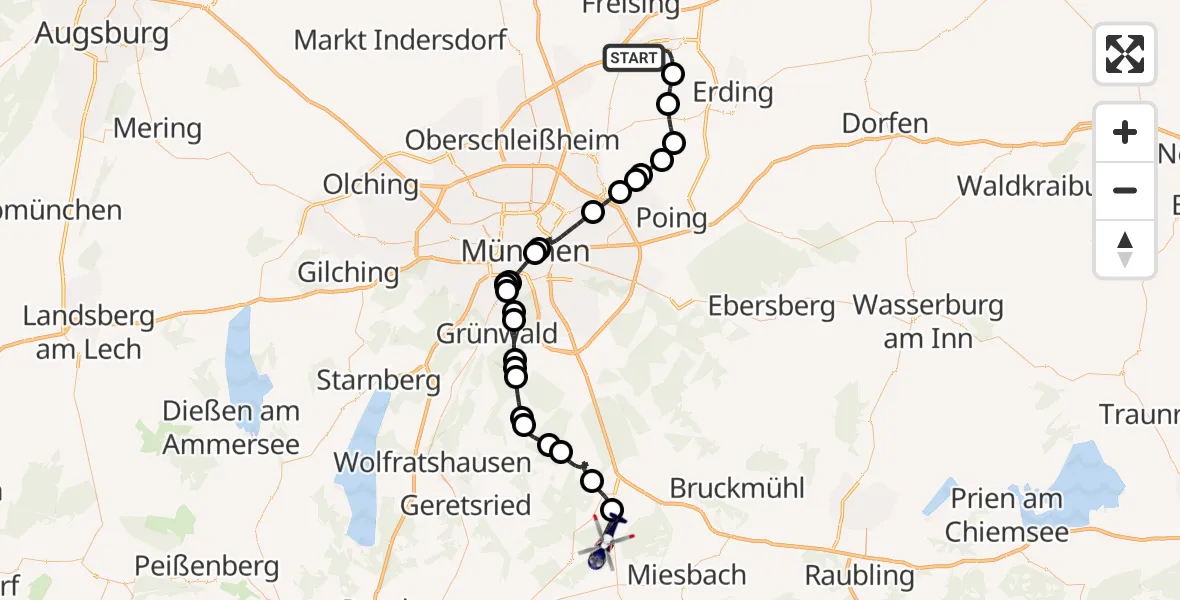 Flugroute Polizeihubschrauber München Flughafen - Warngau Flugplatz, 04 Juli 2026, 17:52