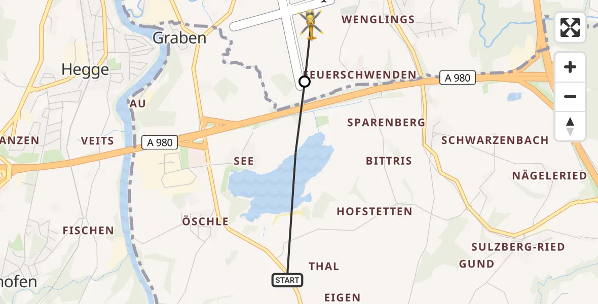 Flugroute Rettungshubschrauber Sulzberg - Kempten-Durach Flugplatz, 04 Juli 2026, 17:52