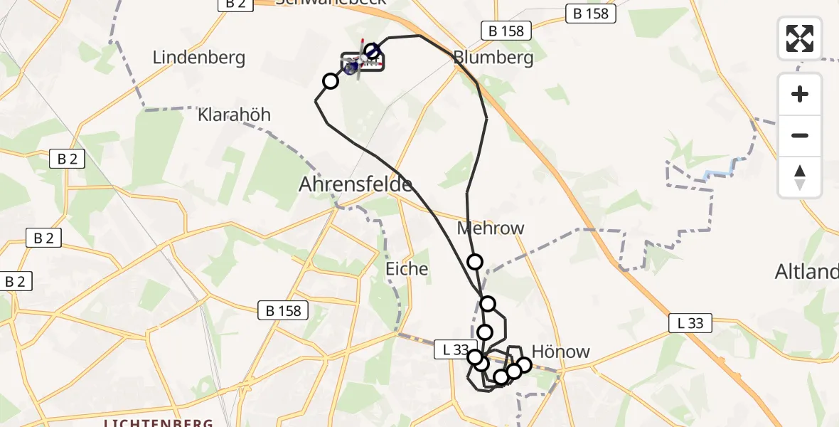 Flugroute Polizeihubschrauber Ahrensfelde Hubschrauberlandeplatz - Ahrensfelde Hubschrauberlandeplatz, 04 Juli 2026, 17:59