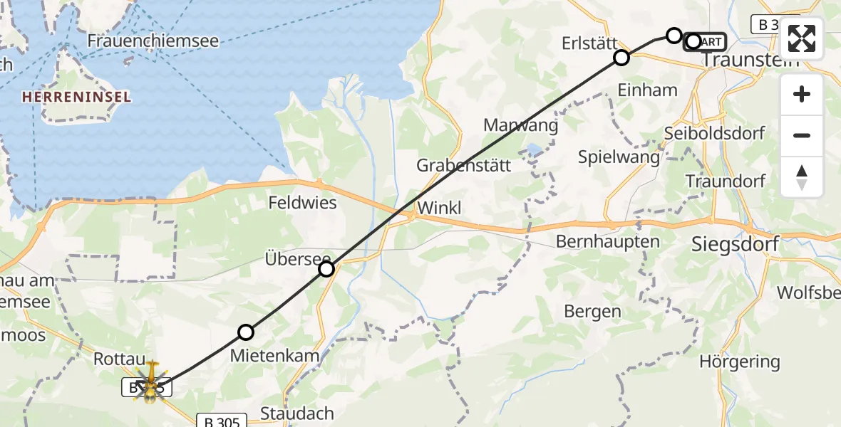 Flugroute Rettungshubschrauber Traunstein Hospital - Grassau, 04 Juli 2026, 18:19