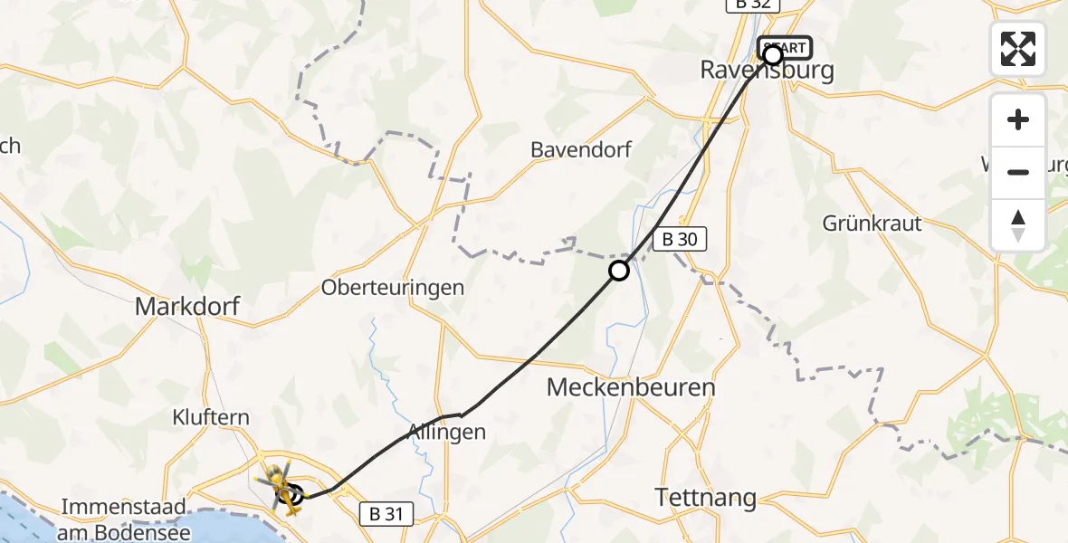 Flugroute Rettungshubschrauber Sankt Elisabeth Hospital - Friedrichshafen Hospital, 04 Juli 2026, 18:22