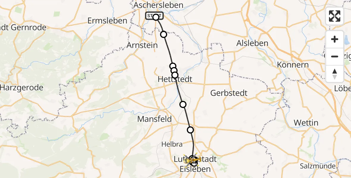 Flugroute Rettungshubschrauber AMEOS Hospital Aschersleben - Helios Hospital Lutherstadt Eisleben, 04 Juli 2026, 18:23