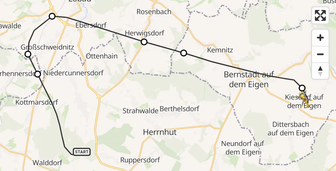 Flugroute Rettungshubschrauber Kottmar - Schönau-Berzdorf a.d.Eigen, 04 Juli 2026, 18:33
