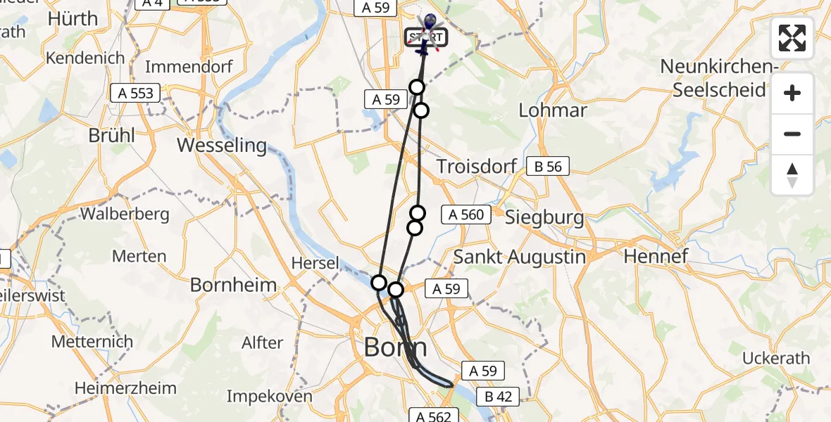 Flugroute Polizeihubschrauber Köln Bonn Flughafen - Köln Bonn Flughafen, 04 Juli 2026, 18:41