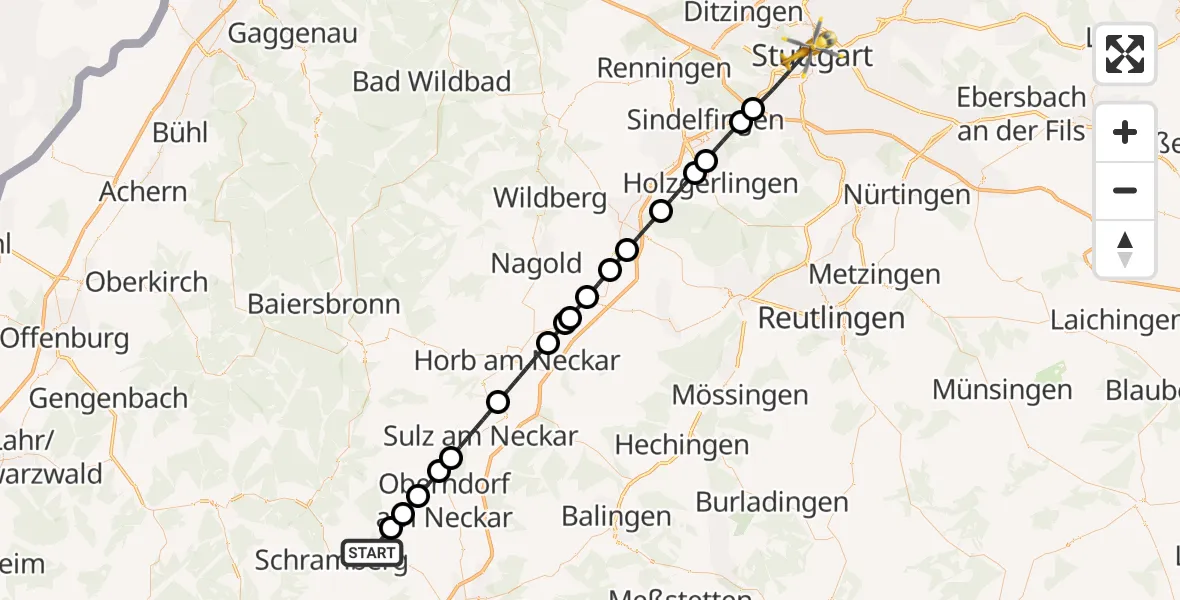 Flugroute Rettungshubschrauber Dunningen - Stuttgart, 04 Juli 2026, 18:43