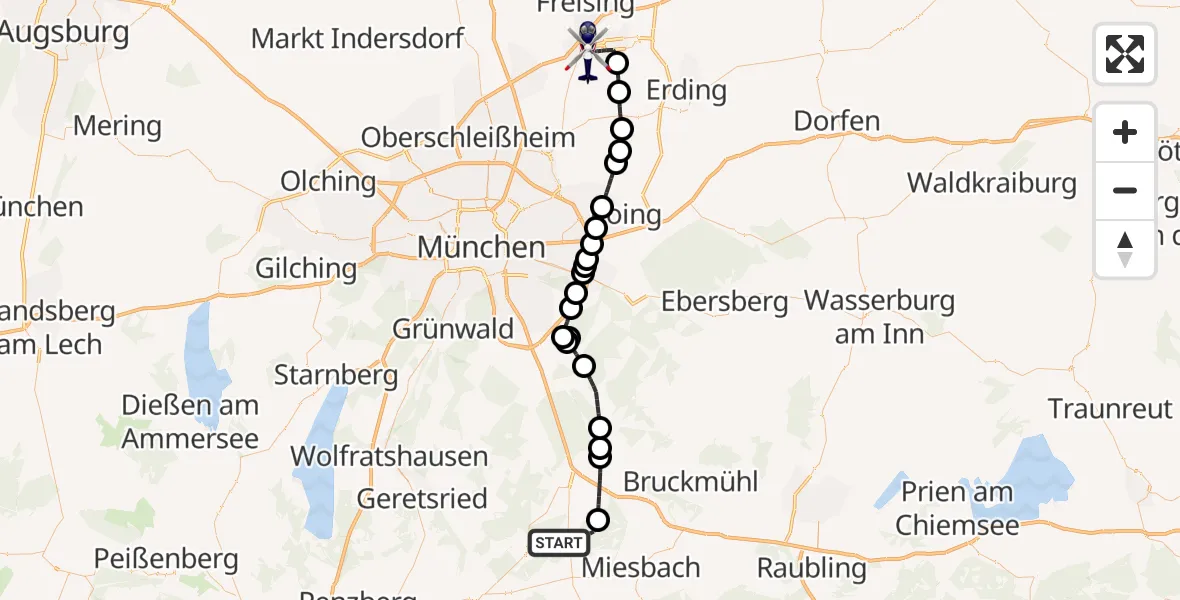 Flugroute Polizeihubschrauber Warngau - München Flughafen, 04 Juli 2026, 18:47