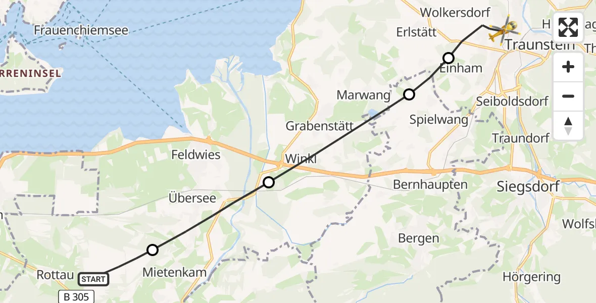 Flugroute Rettungshubschrauber Grassau - Traunstein Hospital, 04 Juli 2026, 18:54