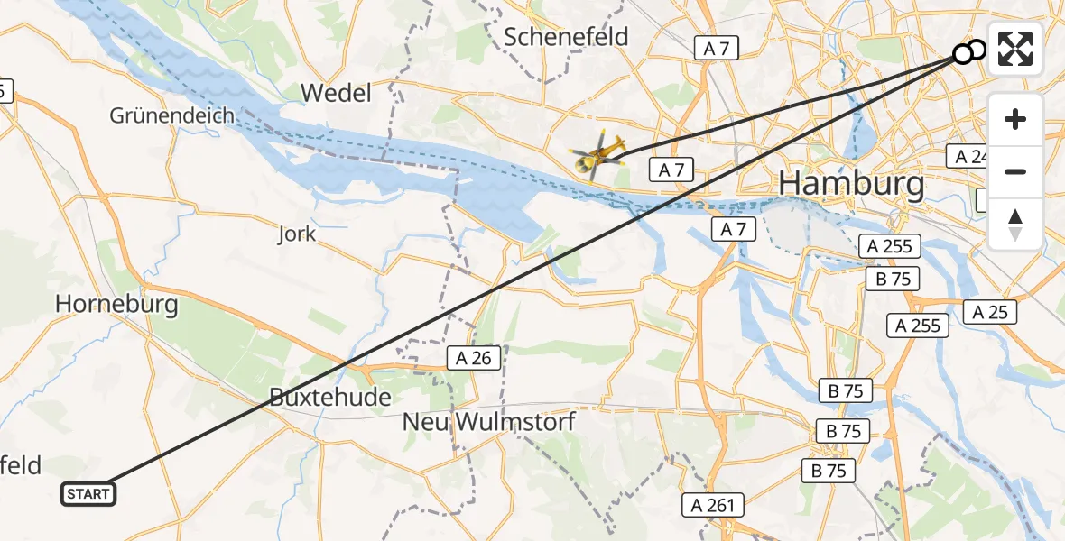 Flugroute Rettungshubschrauber Harsefeld - Hamburg, 04 Juli 2026, 18:59