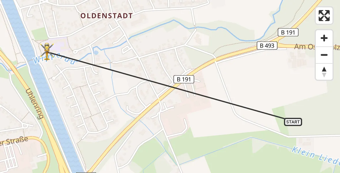 Flugroute Rettungshubschrauber Uelzen - Uelzen, 04 Juli 2026, 19:00