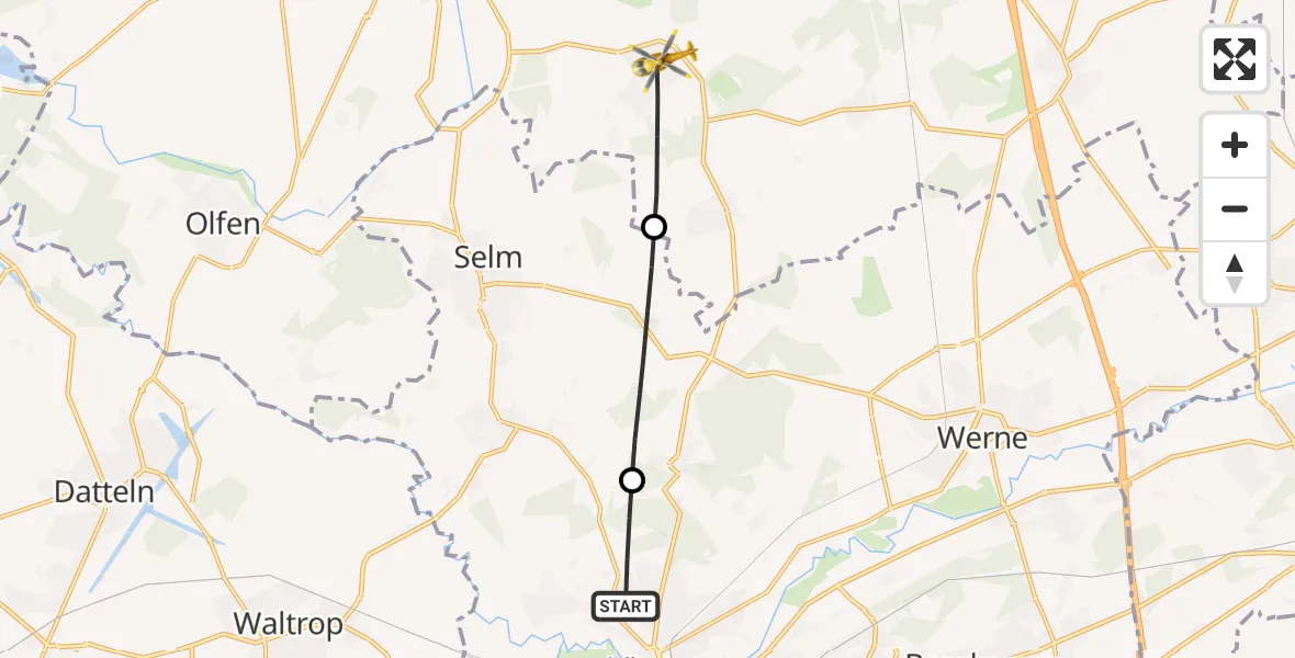 Flugroute Rettungshubschrauber Lünen - Nordkirchen, 04 Juli 2026, 19:05