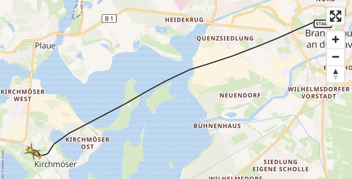 Flugroute Rettungshubschrauber Brandenburg an der Havel - Brandenburg an der Havel, 04 Juli 2026, 19:11