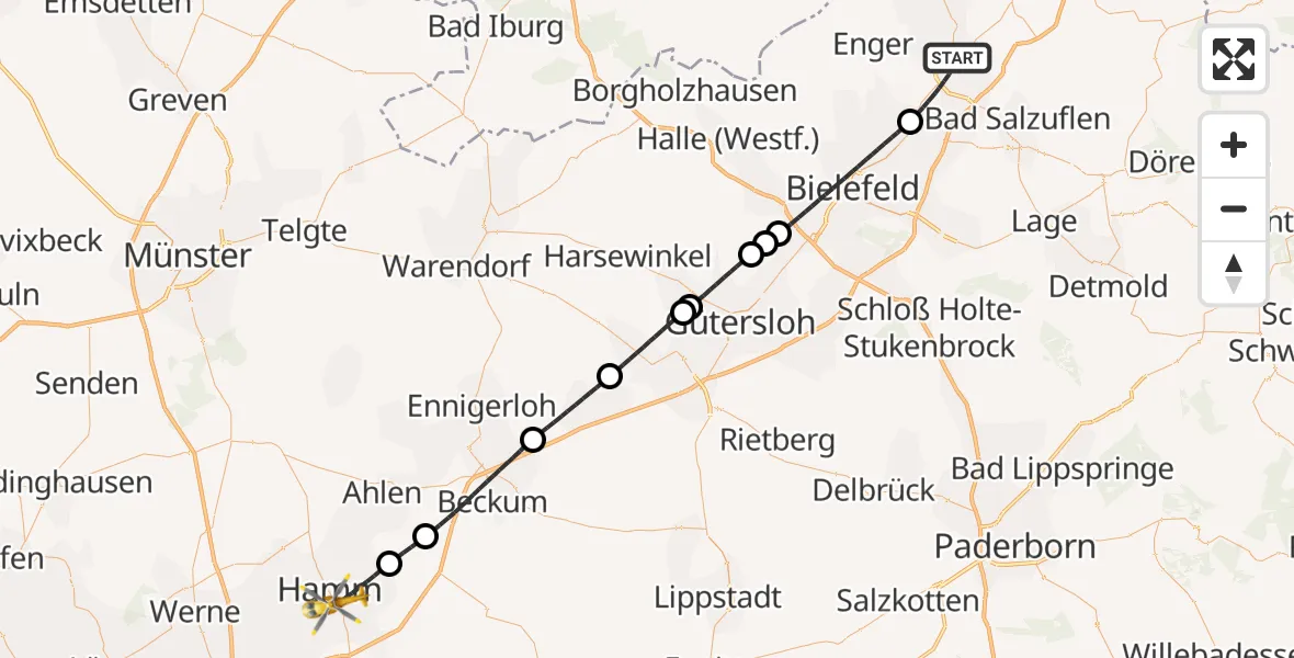 Flugroute Rettungshubschrauber Herford - Hamm, 04 Juli 2026, 19:18