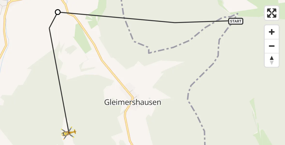 Flugroute Rettungshubschrauber Meiningen - Rhönblick, 04 Juli 2026, 19:21