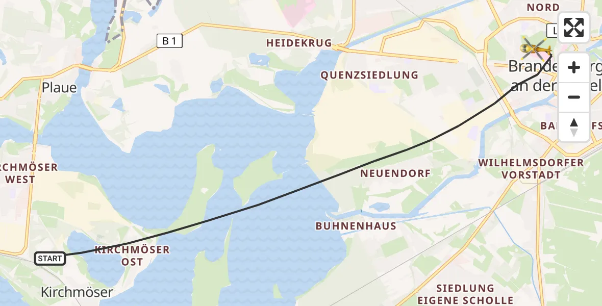 Flugroute Rettungshubschrauber Brandenburg an der Havel - Brandenburg an der Havel, 04 Juli 2026, 19:39