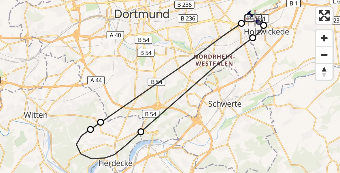Flugroute Polizeihubschrauber Dortmund Flughafen - Dortmund Flughafen, 04 Juli 2026, 19:48
