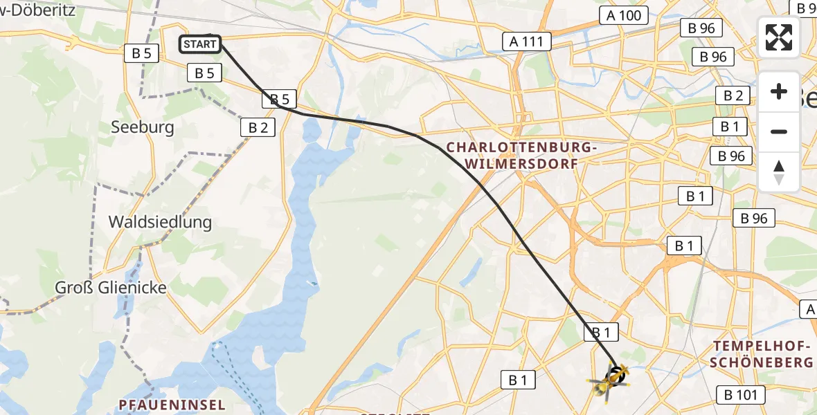 Flugroute Rettungshubschrauber Berlin - Charité Clinic Benjamin Franklin Campus, 04 Juli 2026, 19:55