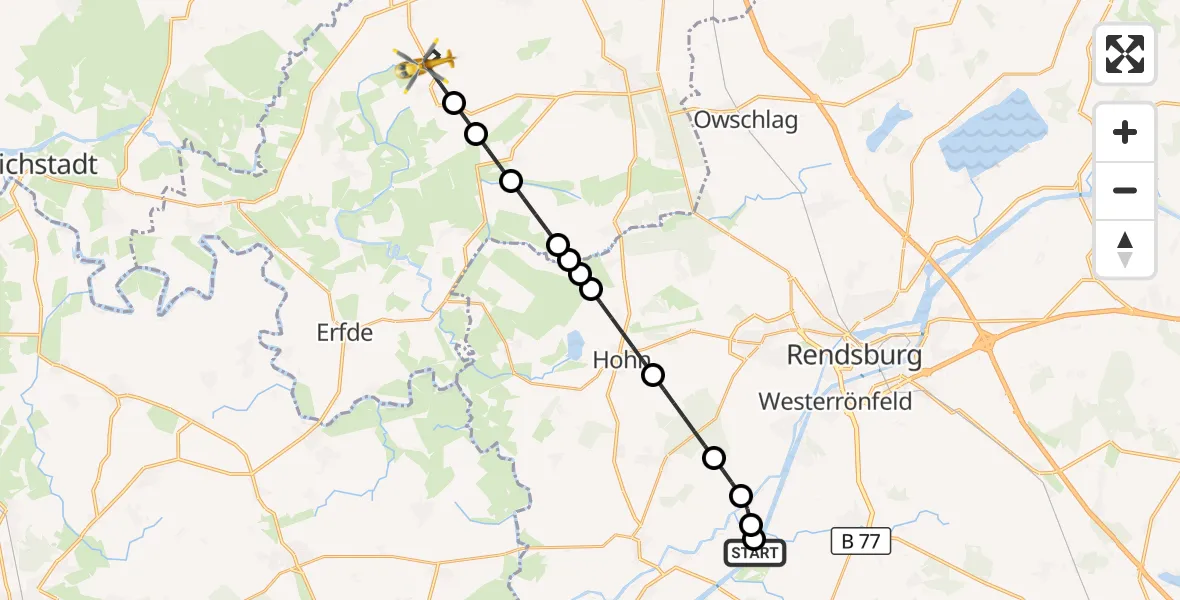 Flugroute Ambulanzhubschrauber Rendsburg-Schachtholm Flugplatz - Börm, 04 Juli 2026, 21:06