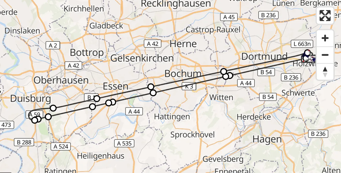 Flugroute Polizeihubschrauber Dortmund Flughafen - Dortmund Flughafen, 04 Juli 2026, 21:43