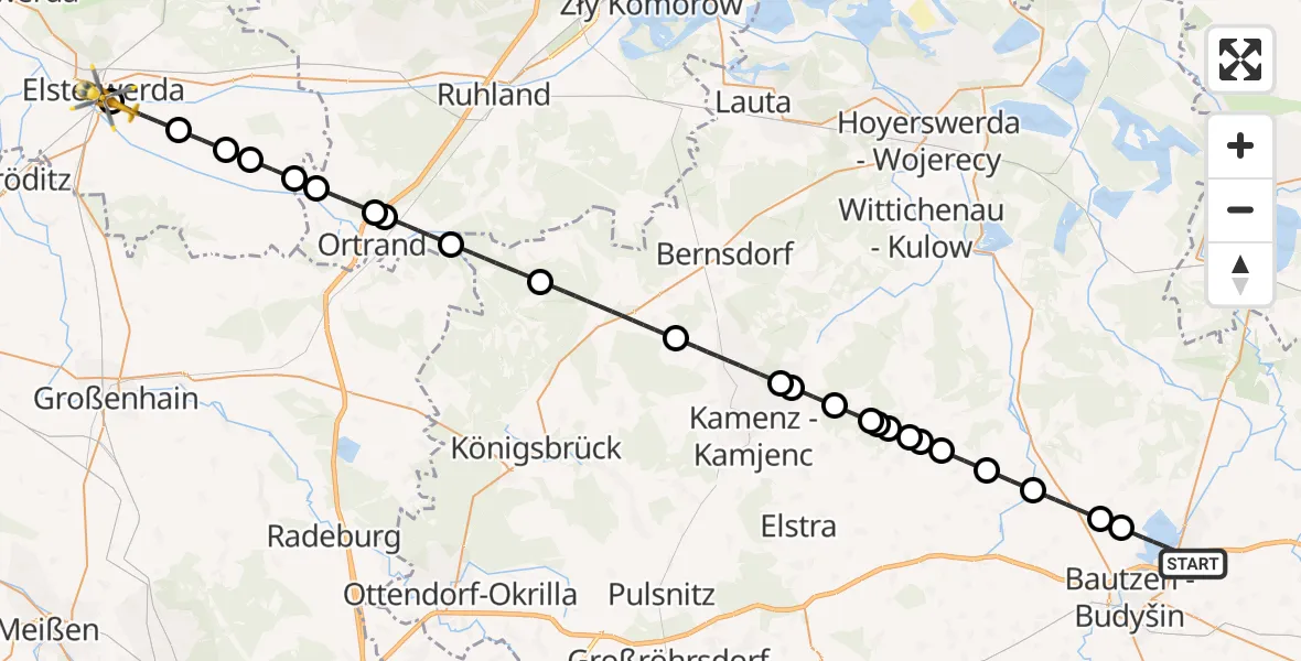 Flugroute Rettungshubschrauber Bautzen - Elbe-Elster Hospital Elsterwerda, 04 Juli 2026, 21:45